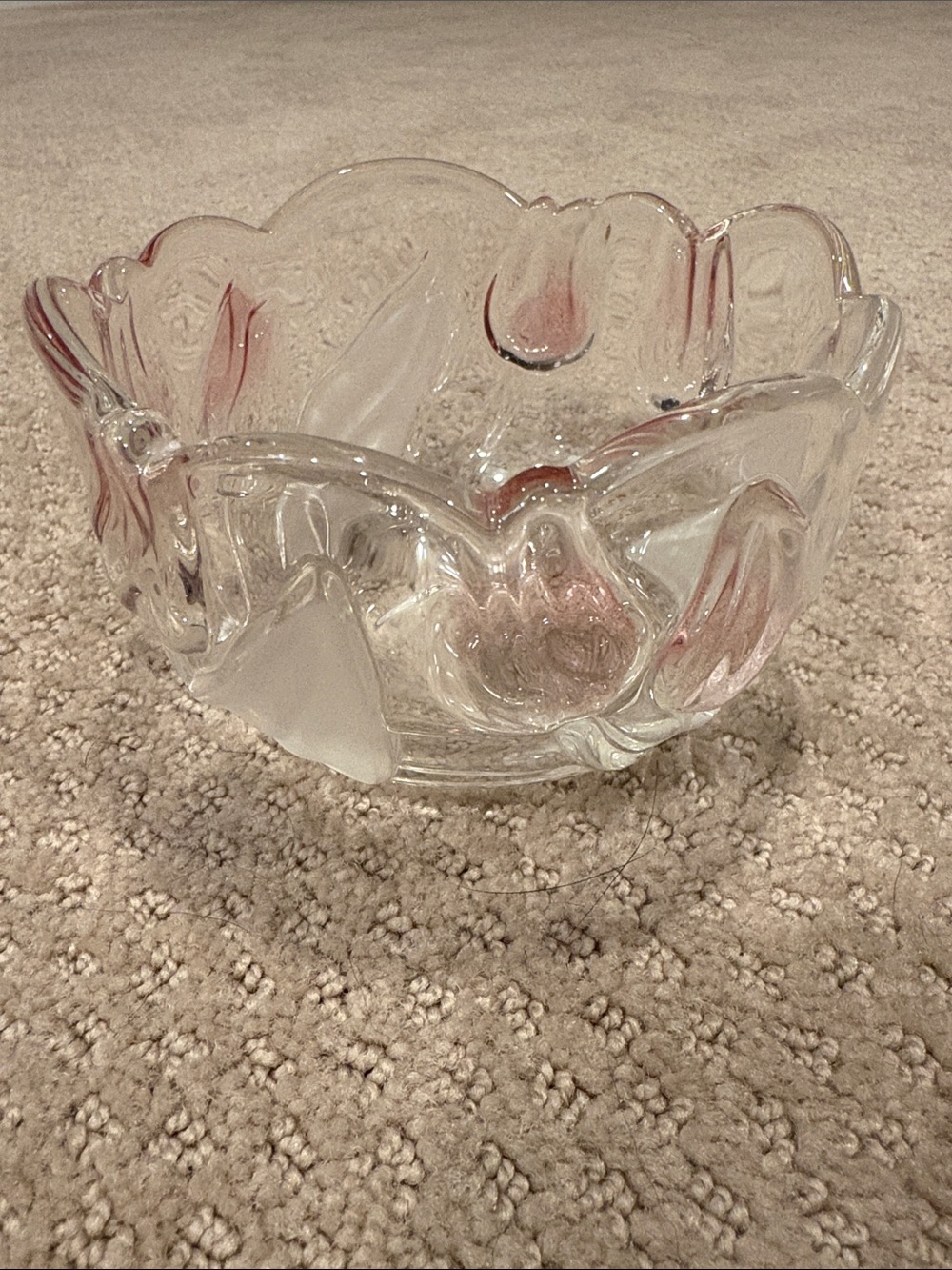 Mikasa Clear Glass Serving Bowl with Pink Accents